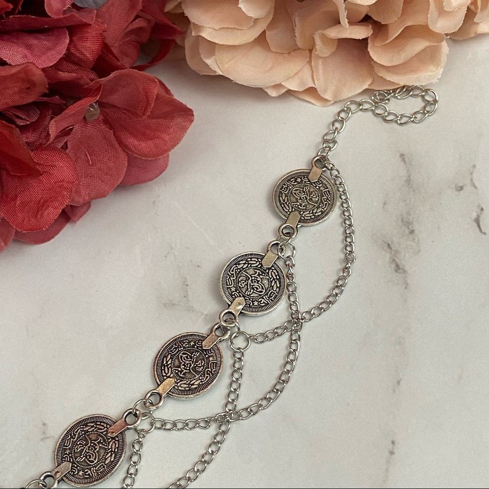 Bohemian Silver Coin Tassel Anklet - Picture 10 of 13